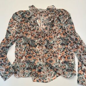 Ulla Johnson long sleeve floral top with ruffles, puffed sleeves